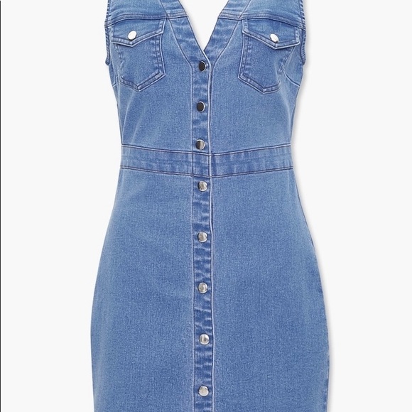 Blue denim button up dress